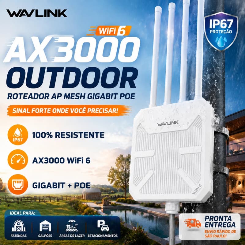 Roteador Outdoor Wifi 6 Ax3000 Wavlink Gigabit Repetidor Ap Mesh Poe Ip67 Longo Alcance