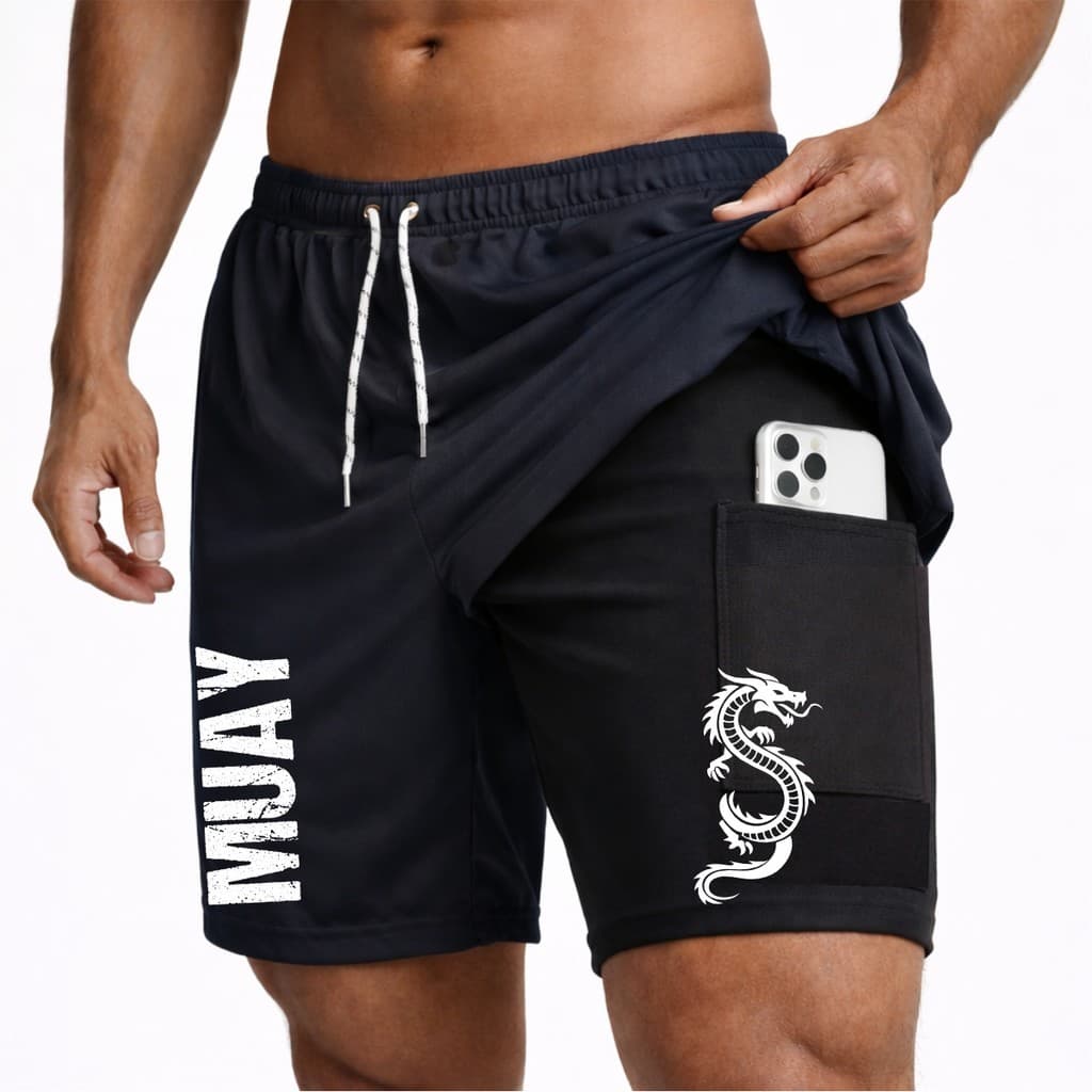 Bermuda Shorts Compressão 2 em 1 MUAY THAI 03 Masculino Futebol Corrida Academia Treino Crossfit Fitness