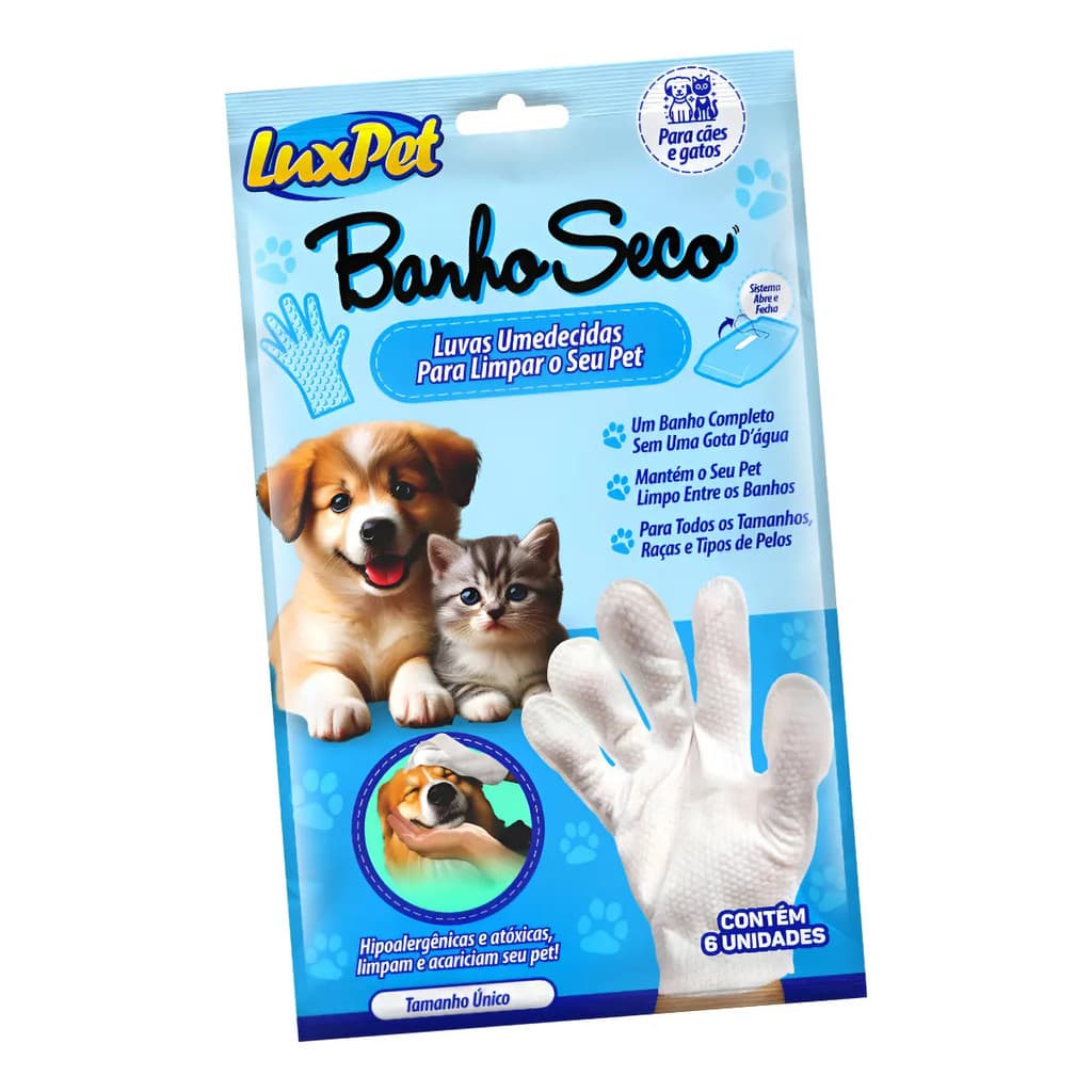 Luvas Umedecidas Para Higienização De Pets Luxpet 6 Unid Brancas Branco