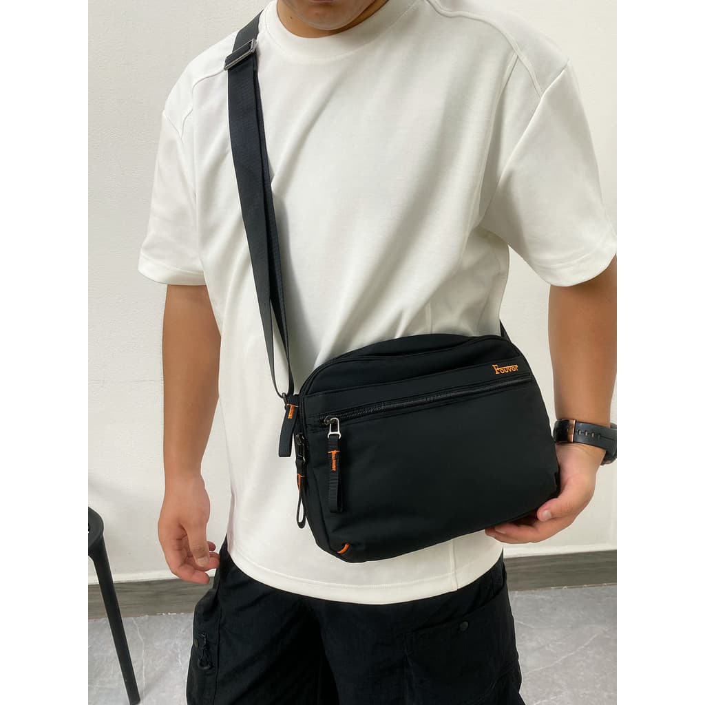 Fouvor bolsa mensageiro Casual leve masculina, bolsa de ombro com vários compartimentos, bolsa de ombro Horizontal, gran