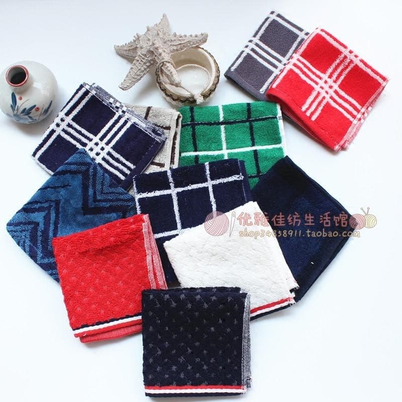 ** Estilo japonês estilo japonês algodão puro puro xadrez liso listrado toalha pequena toalha quadrada xadrez de gaze Un