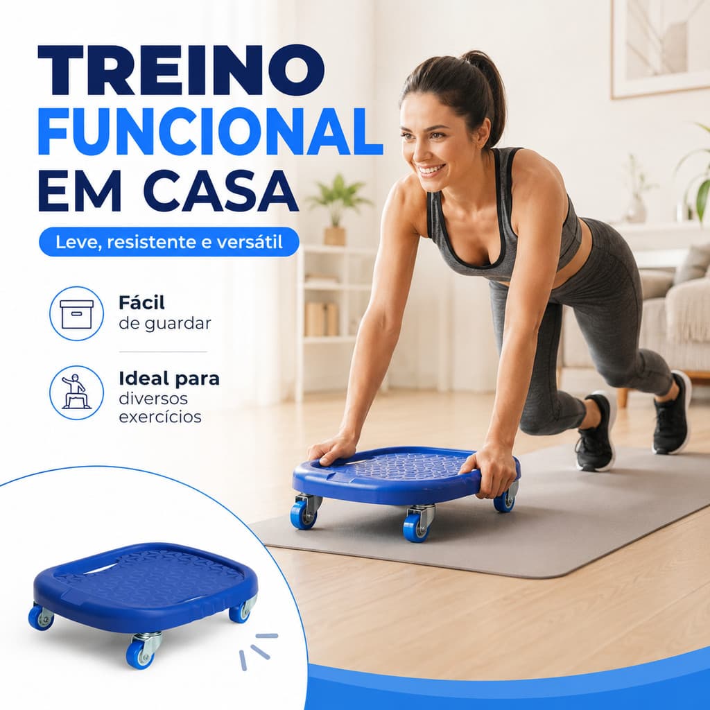 Suporte Roda Abdominal Carrinho Plataforma Fitness Multiuso com Rodízios 360 para Treino Abdominal,Funcional,Mobilidade