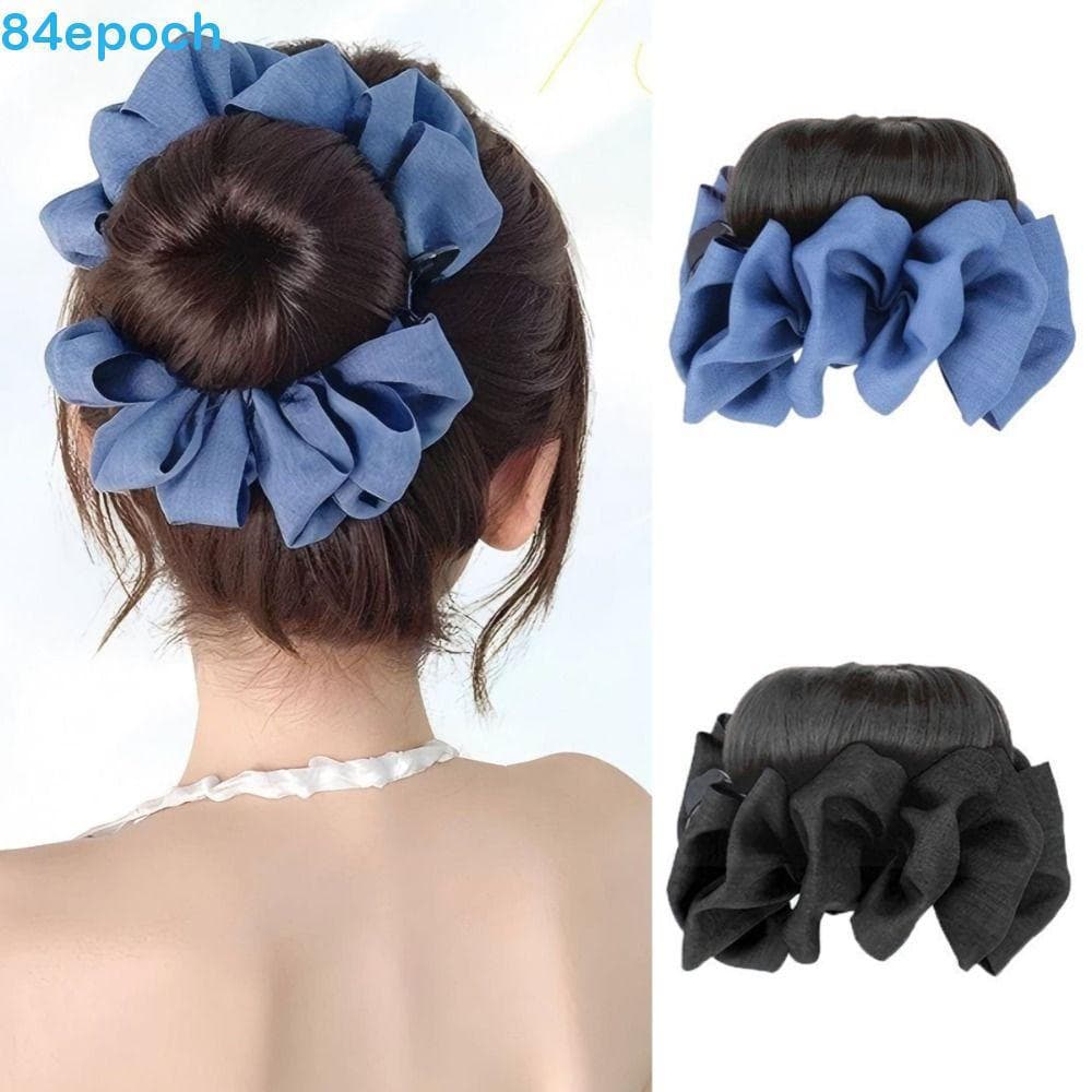 BREPOCH Coque De Cabelo Sintético , Peças Elástico Azul Preto Arco Chignon , Extensões Naturais Peruca De Cabeça Esféric