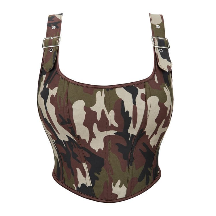 Festa de feriado novo estilo camuflagem alças de ombro ajustáveis senhoras tubo superior reunião superior elétrico trans
