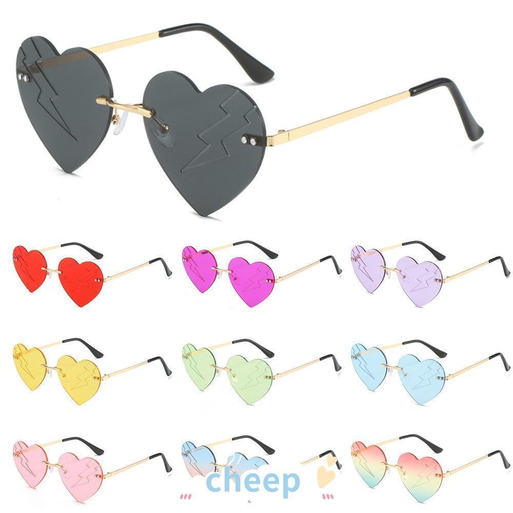 Óculos De Sol CHEEP Lightning Heart , Halloween Sem Moldura Com Borda Cortada , Tons De Coração Gradiente De Lente Oceân