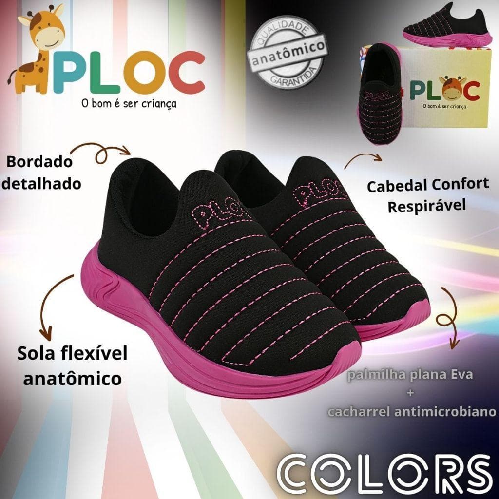 Tênis Ploc Colors Infantil Calce Menina Fácil Jogging Anatômico Pink