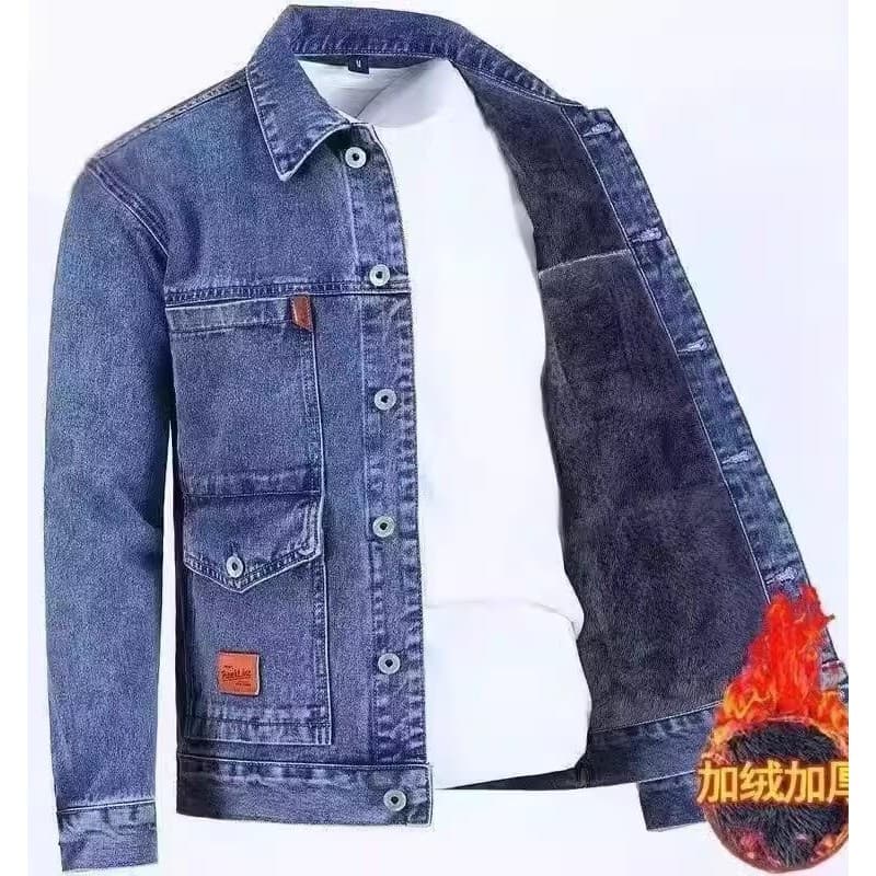 Desgaste de trabalho jaqueta jeans masculina outono inverno forro de lã espessamento solto All-Match jaqueta de trabalho