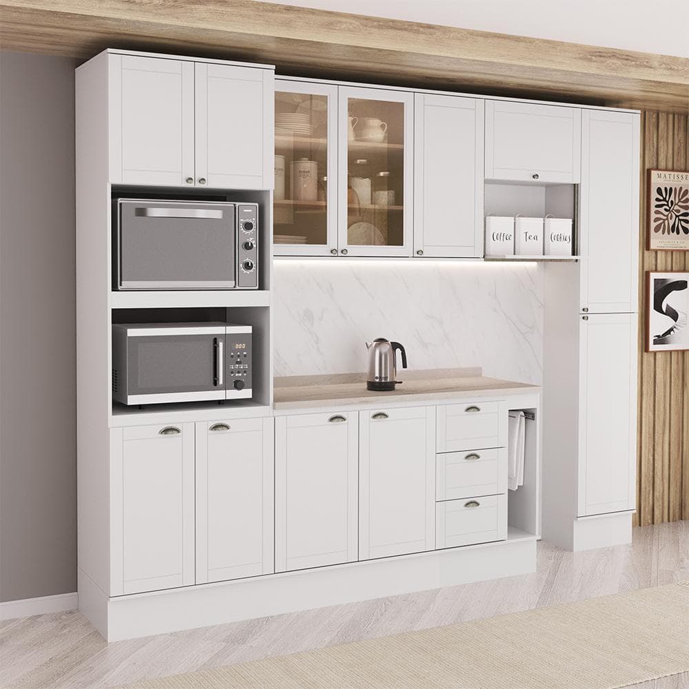 Armário de Cozinha Completa com Balcão Milla Jade Carraro Branco
