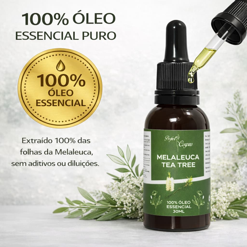 Óleo Essencial de Melaleuca Tea Tree 30ml Puro 100% Natural Controle da Oleosidade, Pele e Cabelos