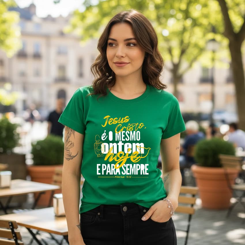Camiseta T Shirt 100% Algodão Feminina Estampa Jesus É O Mesmo De Ontem Hoje E Para Sempre Ótima Qualidade