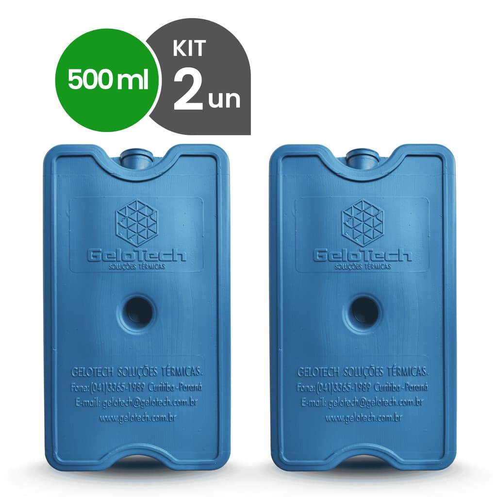 Kit 2 Gelo Reutilizável 500ml Até 8h Gelado Não Molha | GeloTech Rígido Gel Artificial Atóxico