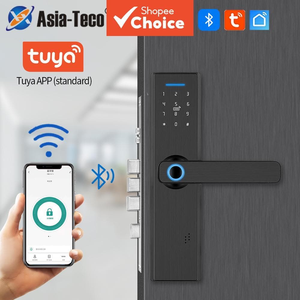 Fechadura de Porta Inteligente Bluetooth com Controle por Aplicativo, Teclado de Impressão Digital, Cartão e Senha para