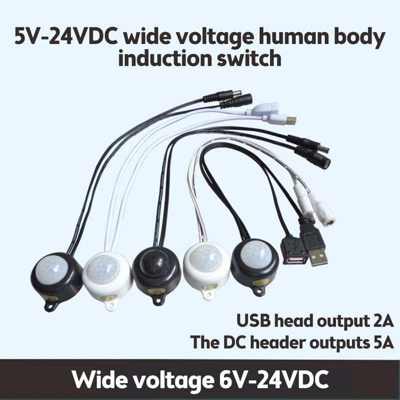 Interruptor de Sensor de Movimento PIR Infravermelho USB DC5V12V24V, Detector de Movimento Humano, Interruptor DC para L