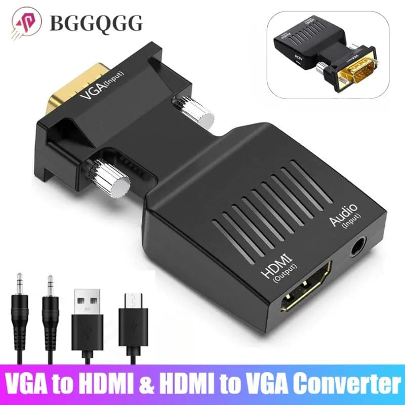 Adaptador Conversor VGA para HDMI BGGQGG 1080P, Adaptador HDMI para VGA para PC, Laptop, HDTV, Projetor, Conversor de Ví