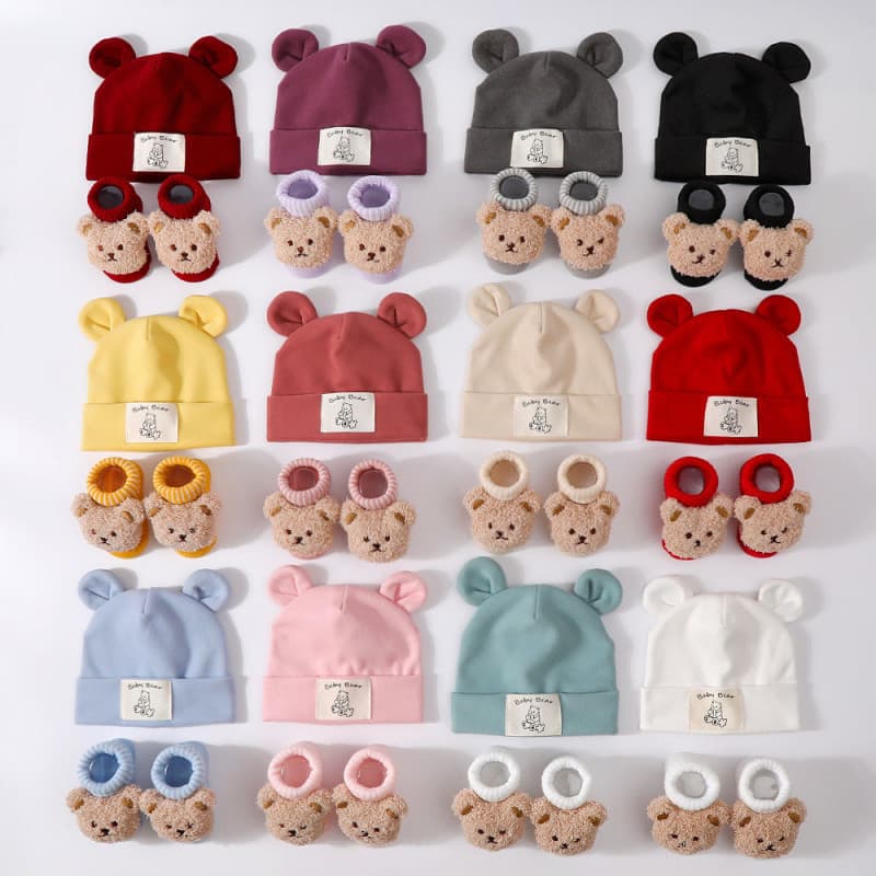 Bebê Orelhas De Coelho Chapéu Macio + Meias De Malha Conjunto De Urso De Pelúcia De Lenço De Cabeça Recém-Nascido