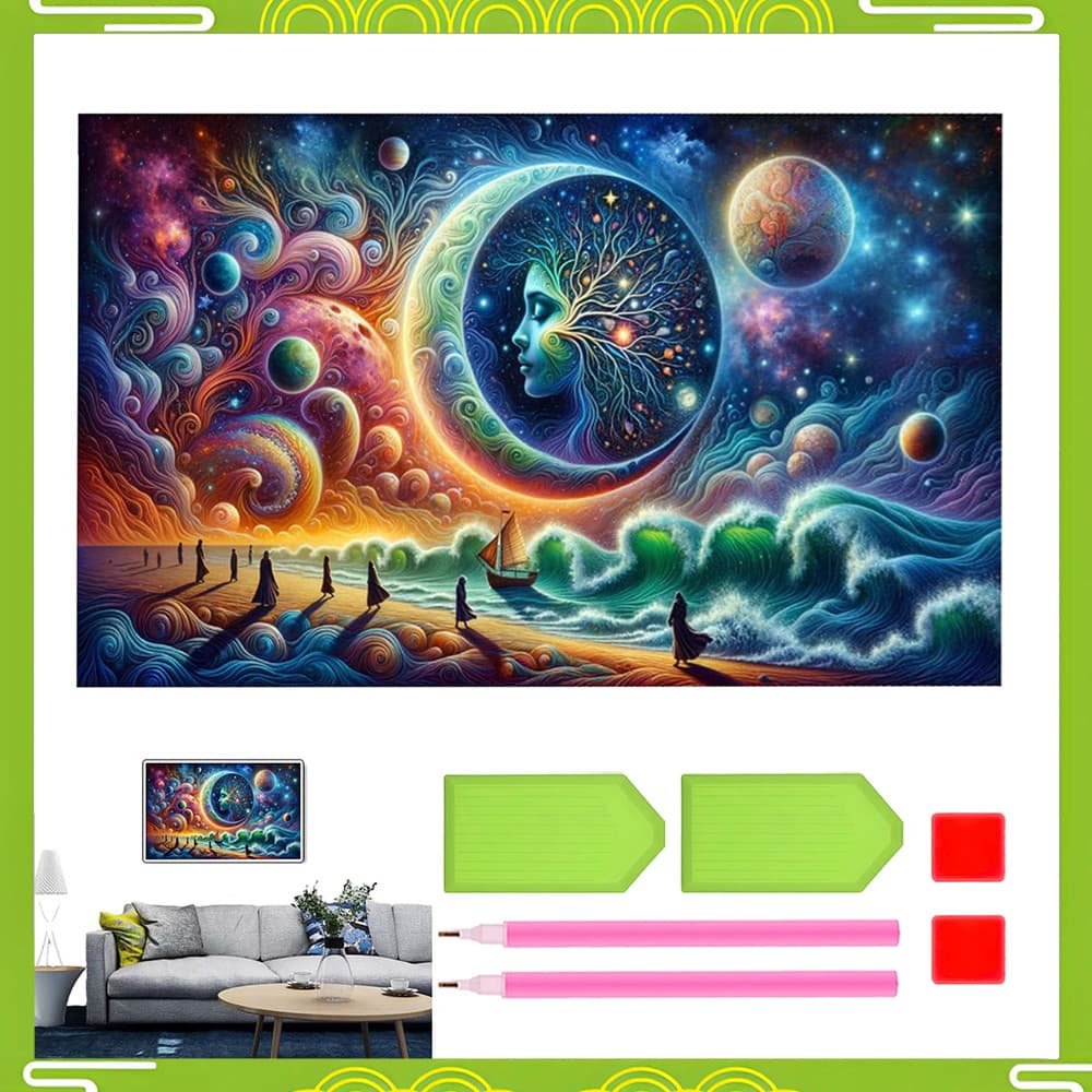 40 x 70 cm, Conjunto de Pintura artística de diamante quadrados DIY, arte com diamantes, Costa da Estrela e da Lua