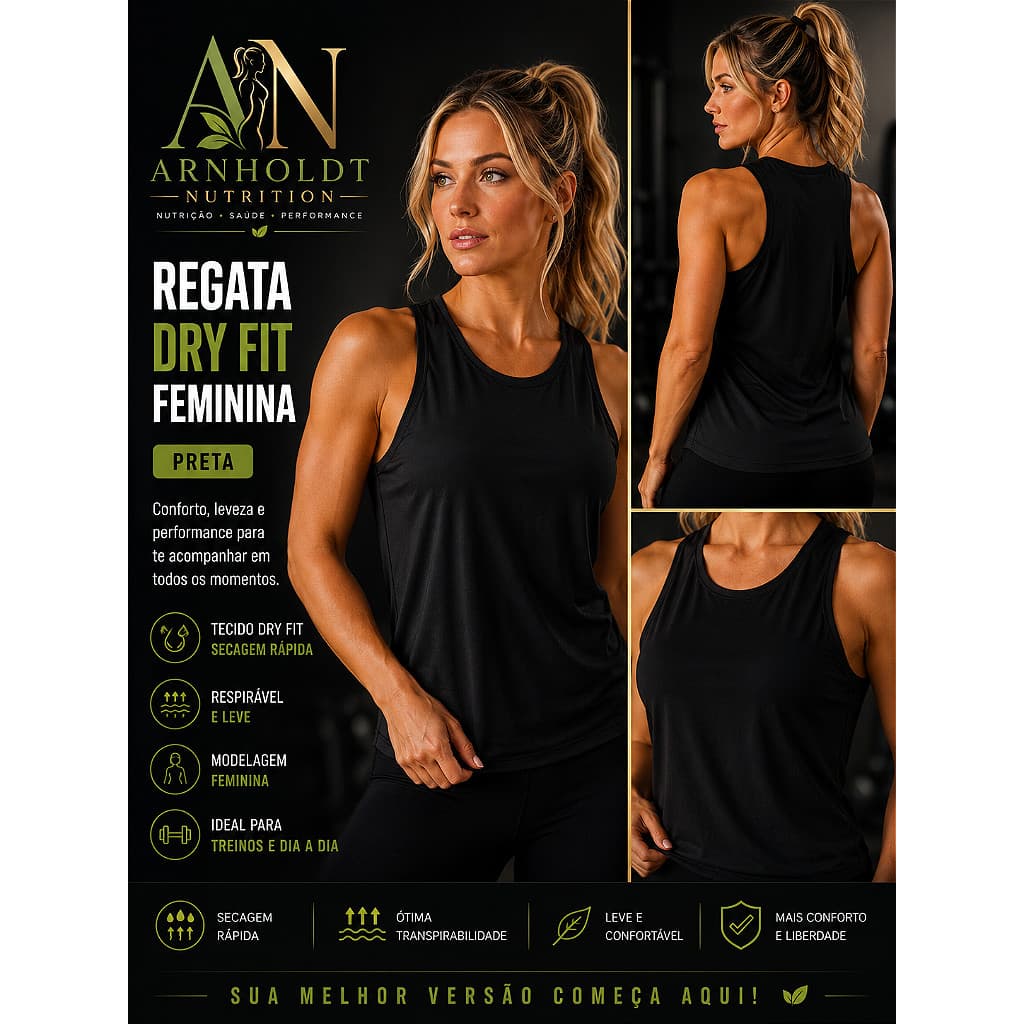 Regata Dry Fit Feminina Preta M | Leve, Confortável e Respirável