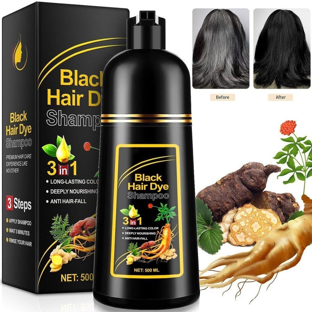 Shampoo Tintura de Cabelo Preto 3 em 1 para Cabelos Grisalhos 500ML - Shampoo Colorante Instantâneo para Homens e Mulher