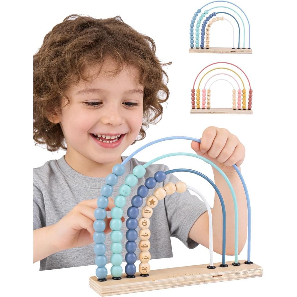 Ábaco de Madeira Arco-Íris Personalizado, Brinquedo Educativo Montessori com Nome Personalizado, Conjunto de Contas para