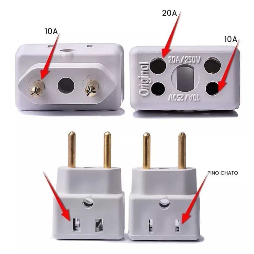 KIT ADAPTADORES  BENJAMIN DE TOMADA 10A/20A BOB 3 PINOS PARA 2 ENTRADAS