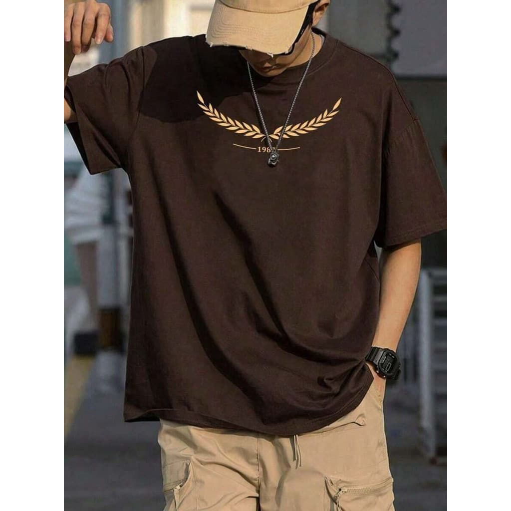 Camiseta Casual Masculina Estampa Gráfica Numérica e Floral 100% Algodão Blusa Masculina Lançamento