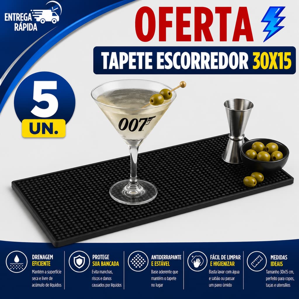 TAPETE ESCORREDOR SILICONE 30X15 PARA BALADA  BAR E ÁREA GOURMET