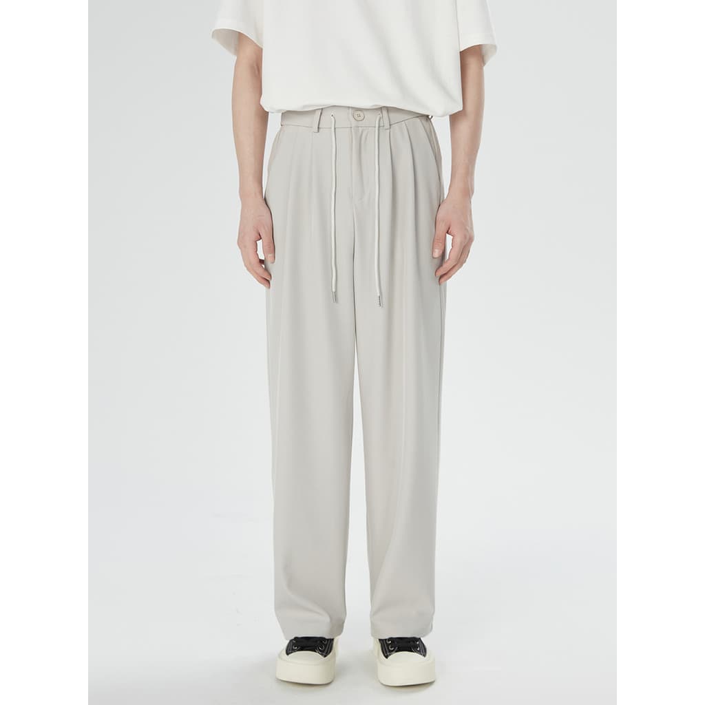 Calças casuais de verão masculinas cintura elástica solta calças retas Drape moda rua Wear calças masculinas cordão simp