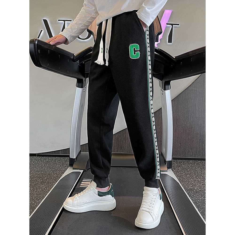 High-End Waffle Sweatpants masculino primavera outono Street Wear rufião bonito Leggings calças 2023 novo estilo calças