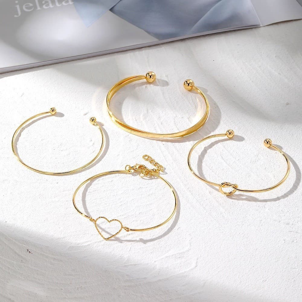 Kit Com 4 Pulseiras de Alta Qualidade – Braceletes Femininos Banhados Prata 925 e Ouro 18K