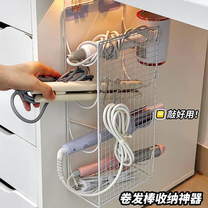 Rack de armazenamento de ferro de ondulação, Anti-escaldante, sem perfuração, gancho de parede, secador de cabelo, cômod