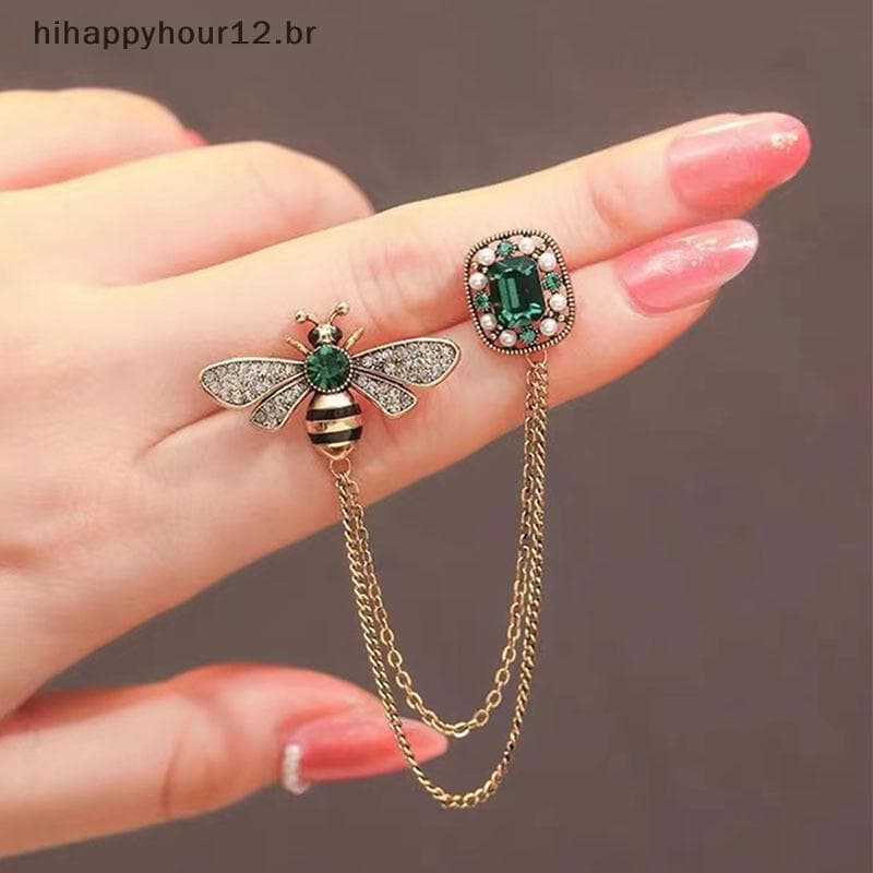 HIHAP Broche De Cristal De Abelha Retrô Esmaltado Strass Animal Borla Alfinete De Lapela Para Mulheres E Homens
