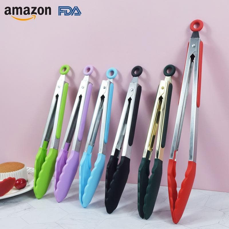 Pinça pequena de Silicone para alimentos, estoque pronto transfronteiriço, 23cm, 30cm, 40cm, Anti-escaldante, resistente