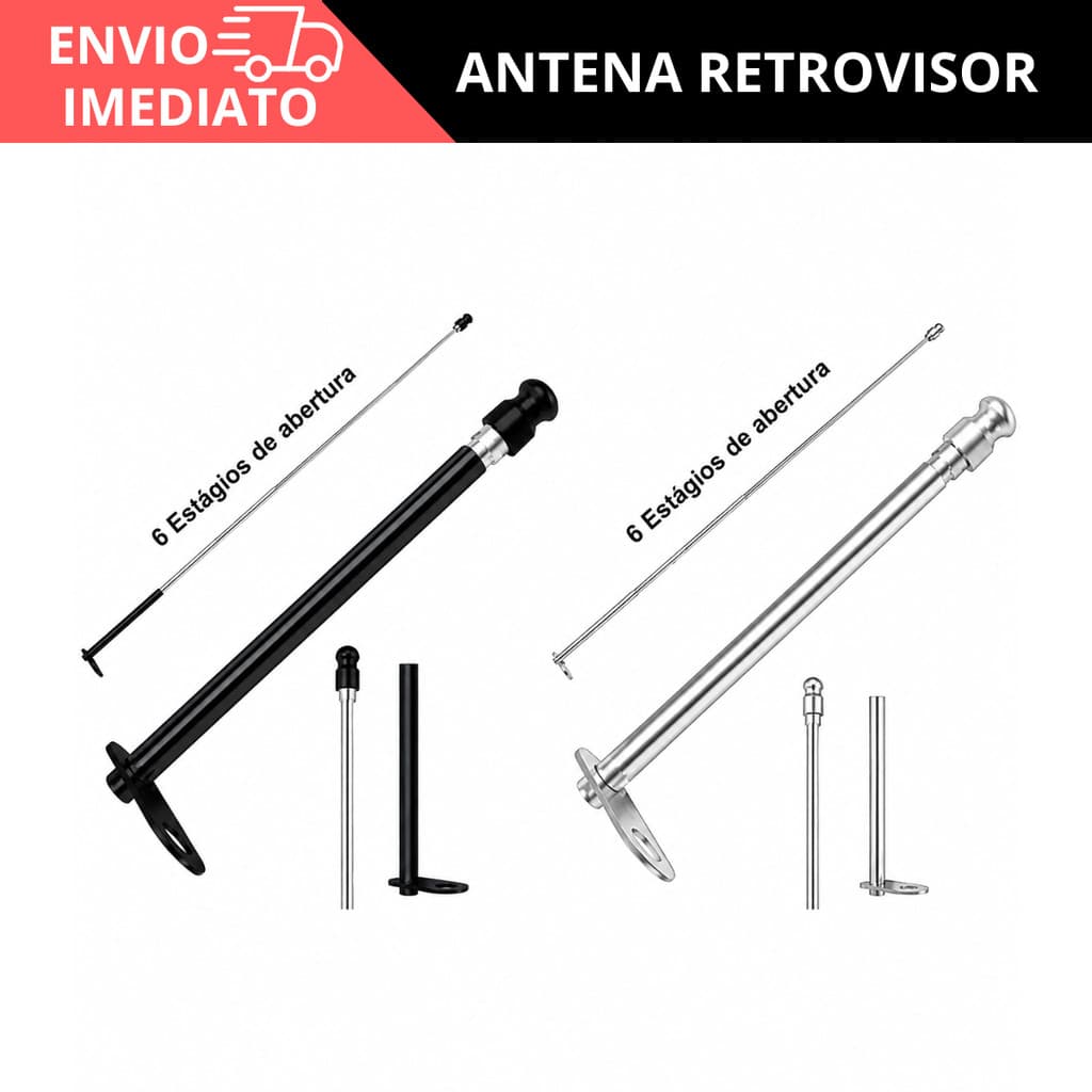 Antena Corta Pipa 7 Estágios Fixo Retrovisor Guidao Moto Bike