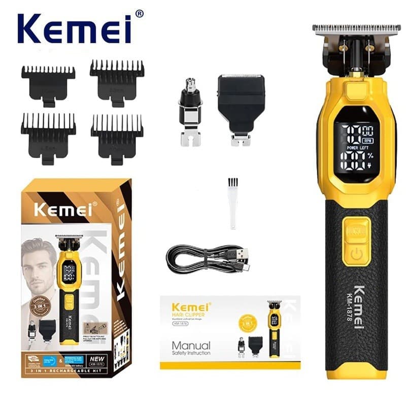 Kemei 3 Em 1 Recarregável Máquina De Cortar Cabelo Nariz Orelha Barba Aparador De Sem Fio Folha Barbeador Elétrico Corte