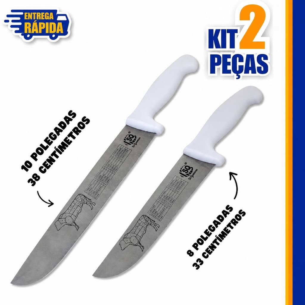 Faca de Carne Chef Aço Cabo Branco 8'' ou 10" Profissional Churrasco as melhores facas de cozinha profissional