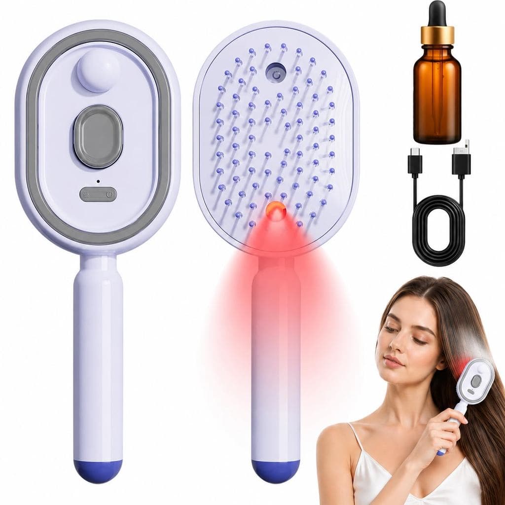Escova de Cabelo Elétrica Recarregável com Spray e Almofada de Ar para Massagem 3 em 1, com Reservatório de Óleo Essenci