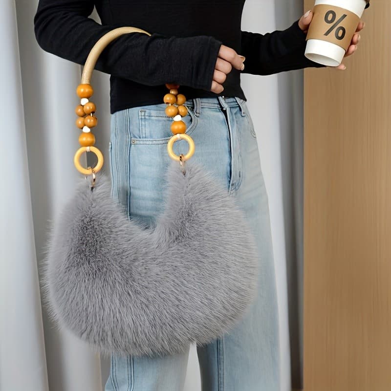 Bolsa feminina fofa de pelúcia, bolsas fofas pequenas de pelo sintético, bolsa tote, bolsa de mão original e fofa, bolsa