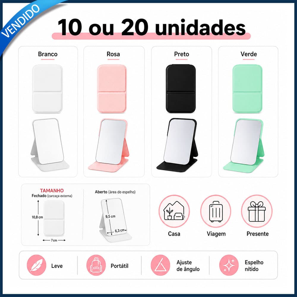 10/20x Mini espelho dobrável espelho de maquiagem espelho portátil presente para festas espelho de bolso