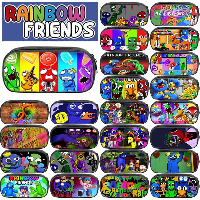 Estojo de lápis Roblox Rainbow Friends com compartimentos, bolsa de canetas para jogos de estudantes do ensino fundament