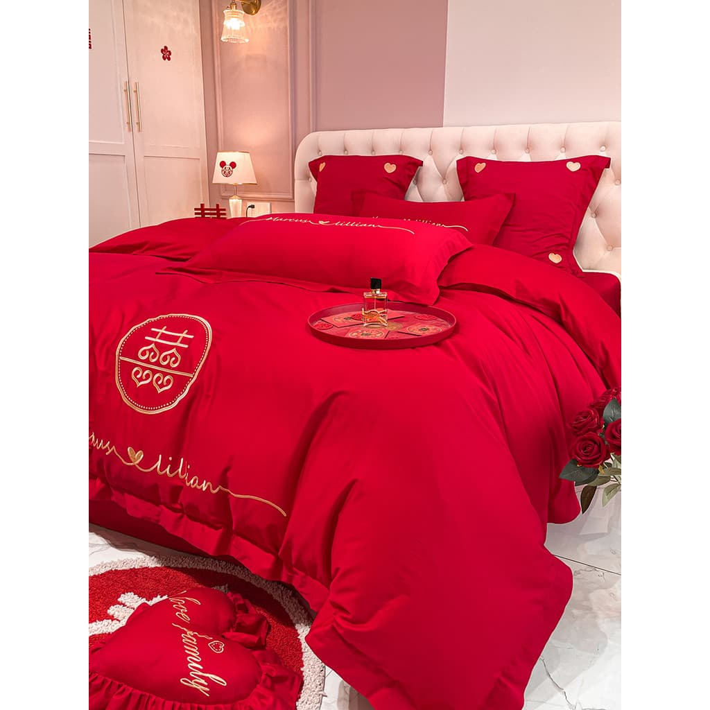 Roland casamento conjunto de quatro peças grande lençol vermelho capa de edredão bordado sala de casamento conjunto de s