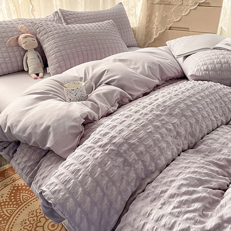 Estilo coreano Seersucker conjunto de quatro peças não-algodão puro algodão lavado lençol de cama colcha capa de cama co