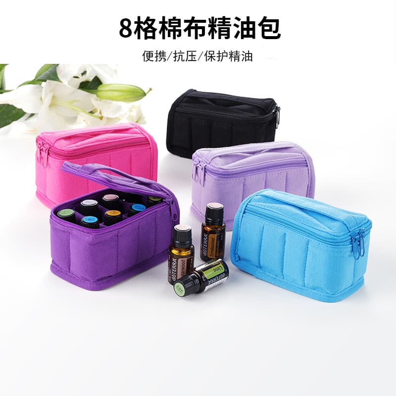 Algodão puro 8 compartimentos saco de óleo essencial 5ml-15ml saco de armazenamento à prova de choque viagem portátil Do