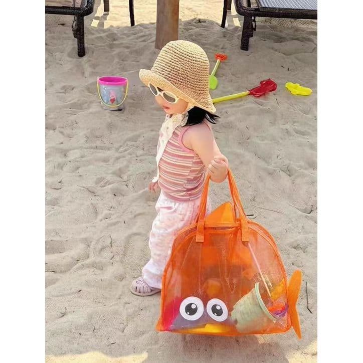 Saco de praia grande capacidade malha gaze brinquedo saco de armazenamento beira-mar crianças passeio pequeno bebê ferra