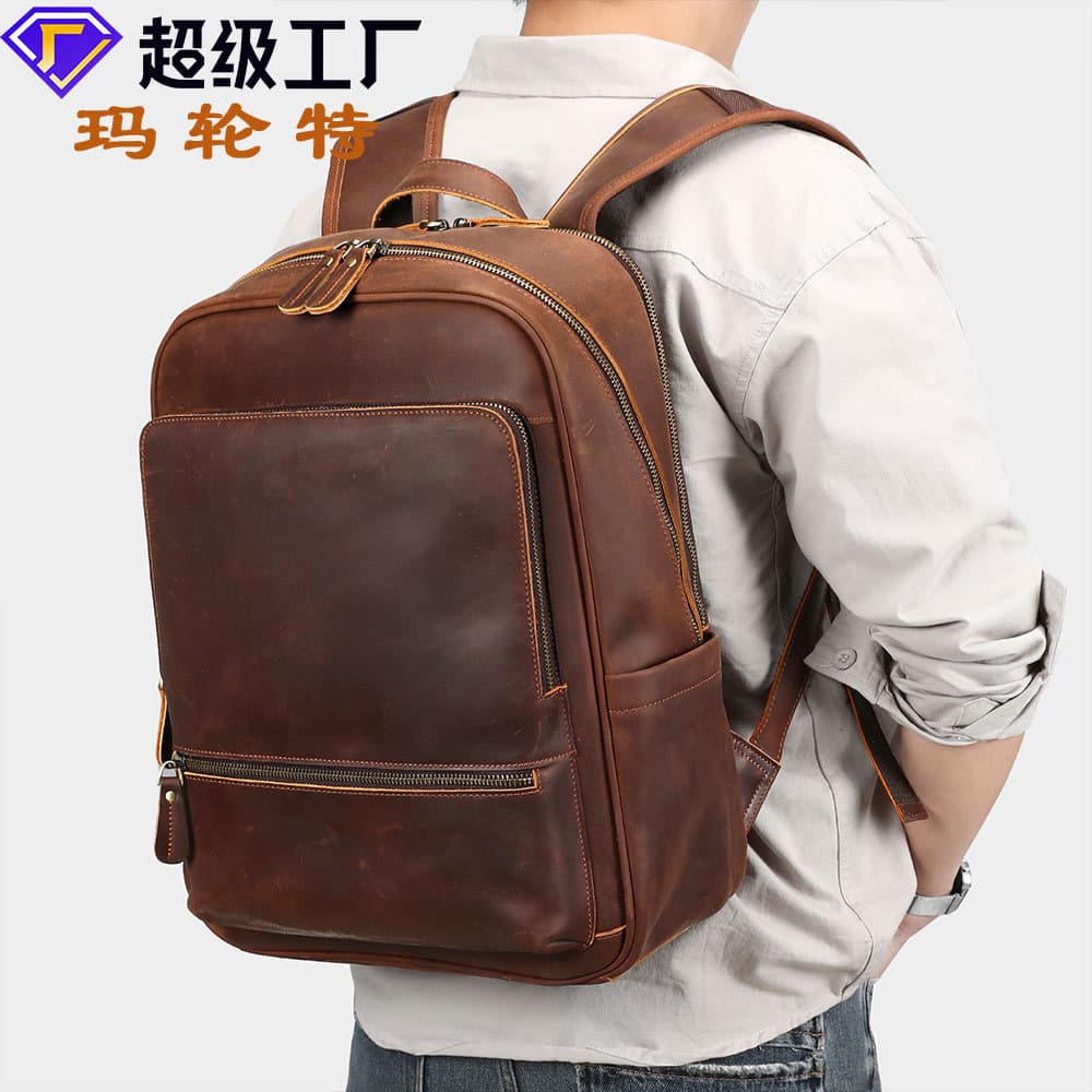 Mart mochila masculina Casual de couro genuíno, sensação de alta qualidade, grande capacidade, camada dupla, 53cm, mochi