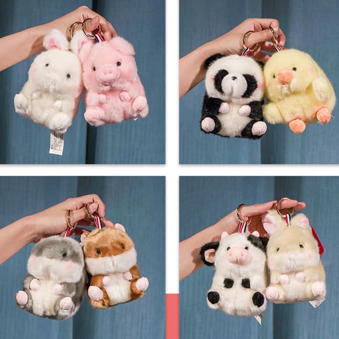 Bonito Panda boneca saco de escola pingente Hamster coelho brinquedo de pelúcia vaca tamanho pequeno boneca feminina