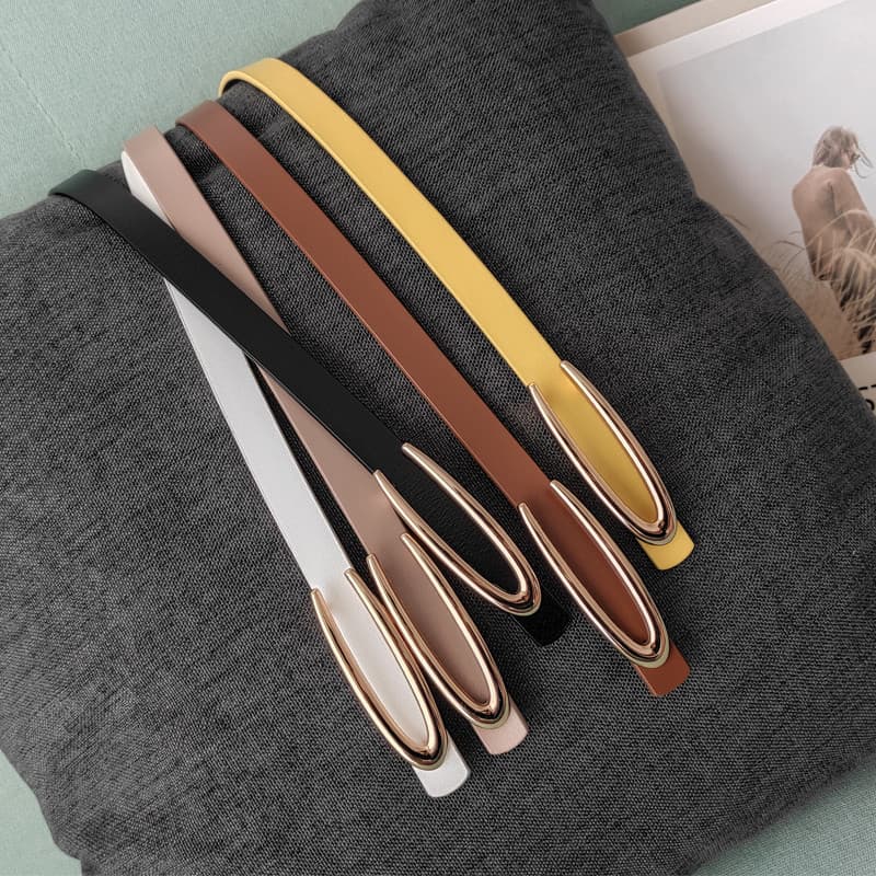 Cinto fino feminino combinando saia de couro genuíno pequeno cinto feminino versão coreana simples correspondência vesti