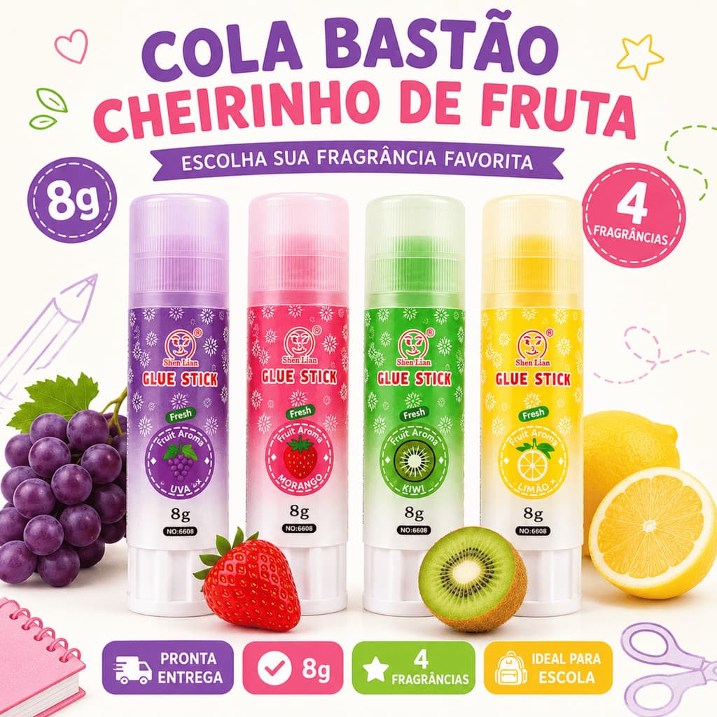 Cola Bastão Cheirinho de Fruta 8g Escolar Vintage Papelaria Material Escolar Scrapbook