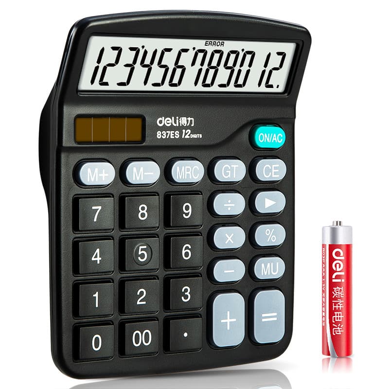 Deli Calculadora Desktop Office Dual Power 12 bits Tela grande Computador Escritório Papelaria 837ES