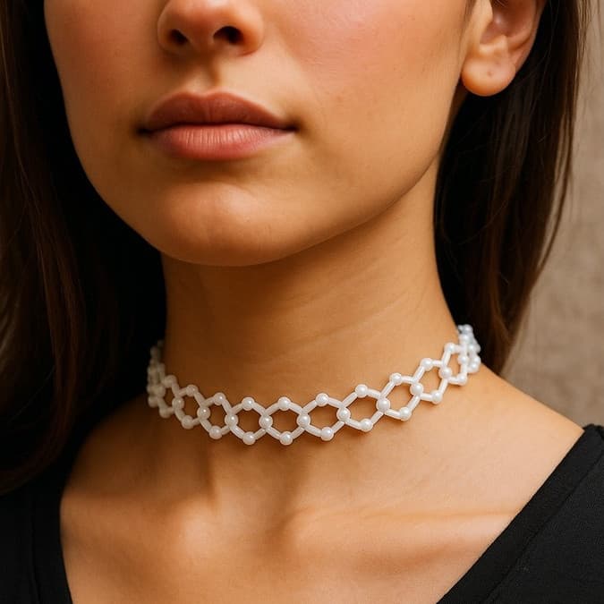 Colar Gargantilha Curta Chocker de Miçanga - Com Corrente Ajustável - Várias Cores