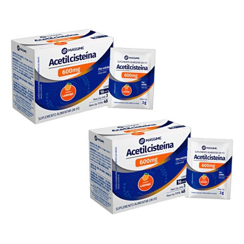 Kit 2x Acetilcisteína Mássime 600mg - 32 Sachês Efervescente Laranja